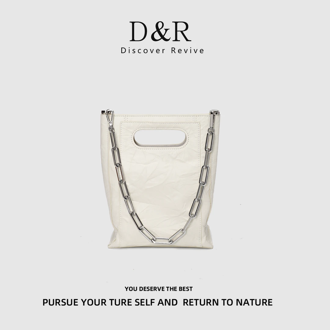 Discover Revive春夏新款时尚百搭真皮单肩斜跨手提包包 E894-白