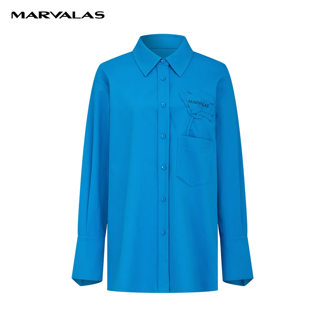 【专柜同款】M311306418曼德诗纯色衬衫新款长袖宽松中长款棉质衬衣