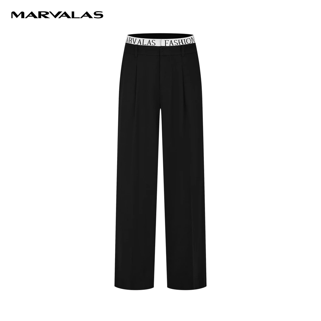 【专柜同款】M102305003曼德诗黑色阔腿裤2023秋季纯色高腰休闲长裤