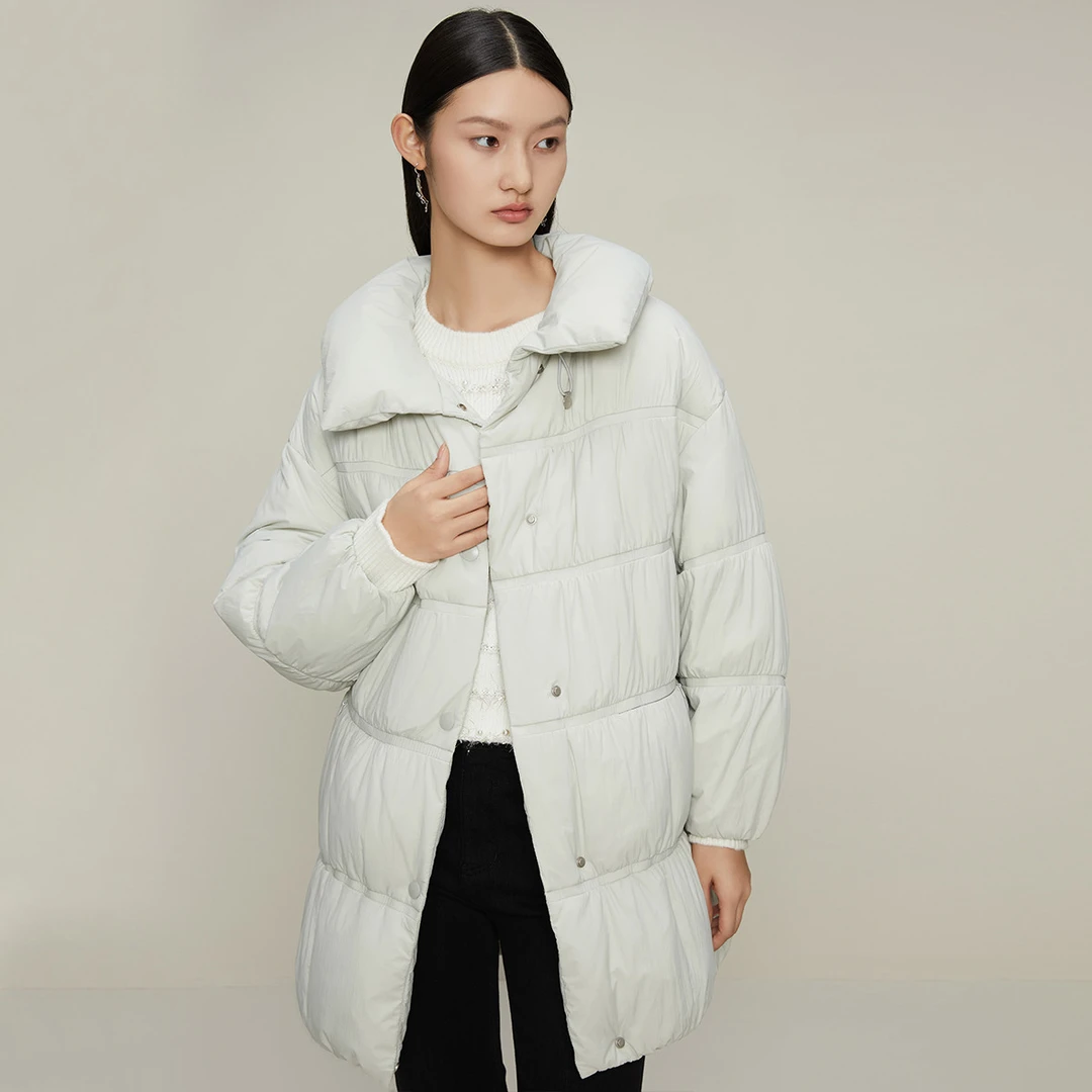 【诗语专属】蓬松简约中长款羽绒服女冬季保暖立领白鹅绒外套