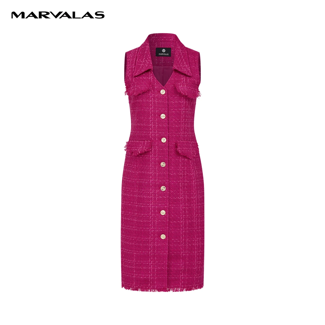 【商场同款】曼德诗连衣裙2023冬季小香风花呢长款无袖裙M534006487