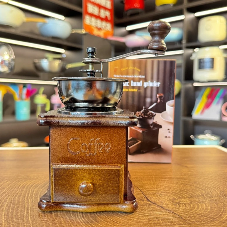 磨豆机咖啡豆手摇研磨机粉碎机家用手动磨豆机复古原木摆件