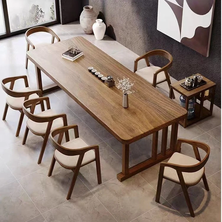 实木大板茶桌椅组合简约现代茶台泡茶桌子会议桌大型茶桌办公书桌