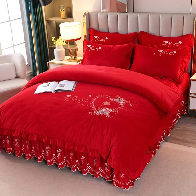 2024结婚新款 高端婴儿绒加厚绣花 【真爱 永恒】床盖款 高端四件套