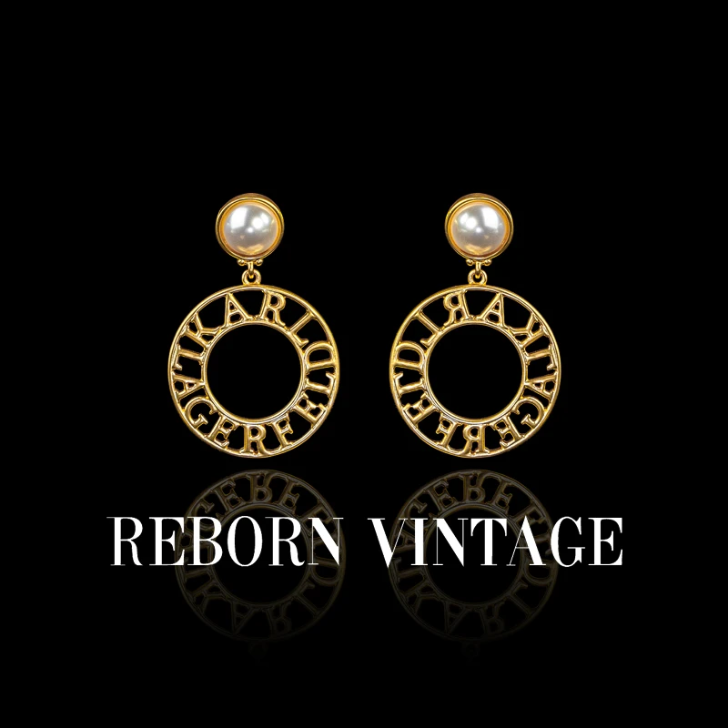 铜合金仿珍珠耳饰 Reborn Vintage气质小香风轻奢扫肩金色耳针M07