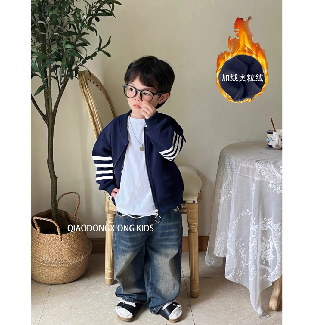 男女童同款加绒儿童秋冬外套2024新款棒球服时髦上衣洋气开衫韩版