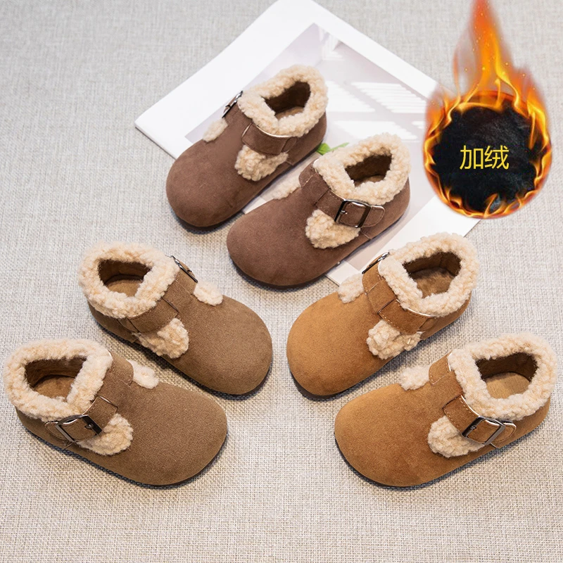 女童勃肯鞋秋冬款加绒儿童棉鞋软底婴儿学步鞋宝宝豆豆鞋小童鞋子