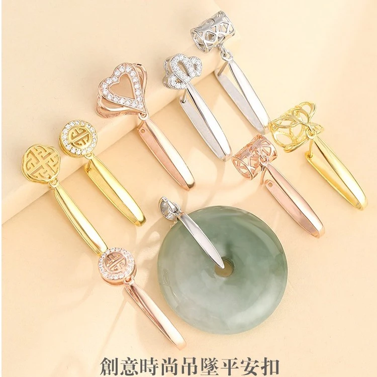 925银银制品 纯银平安扣夹扣中国风吊坠空托镶嵌银扣头吊坠扣简约