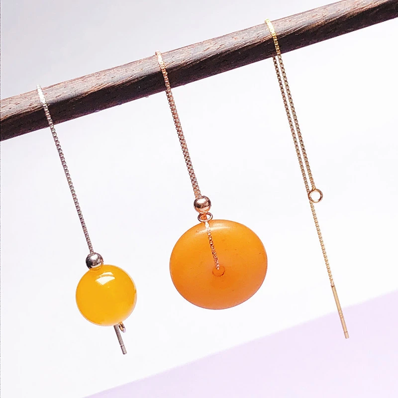 925银银制品 DIY耳线纯银圆珠耳线空托镶嵌耳饰托穿小平安扣耳针