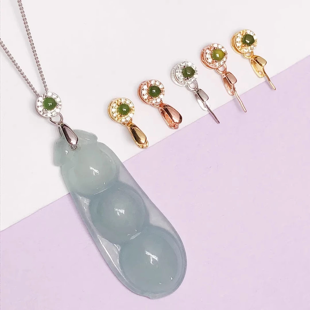 925银银制品 纯银扣玉坠夹扣镀K黄金色斜孔扣夹对夹孔扣夹镶嵌