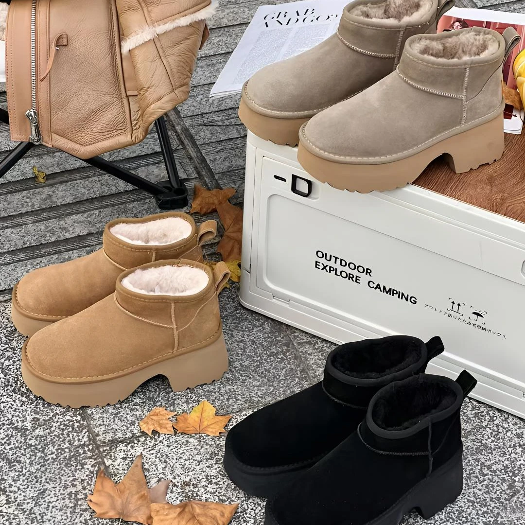 雪地靴女增高短靴厚底坡跟短筒女靴短筒雪地靴休闲玛丽珍小皮鞋