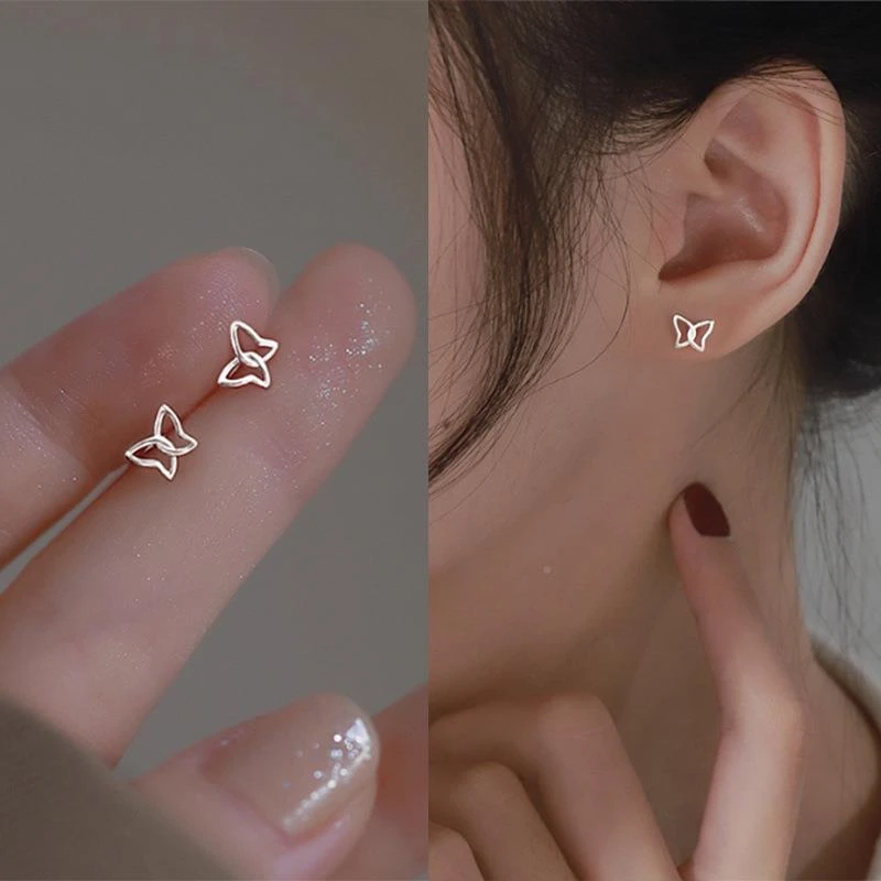 s925银简约气质蝴蝶耳钉女大气高级感耳环ins冷淡风网