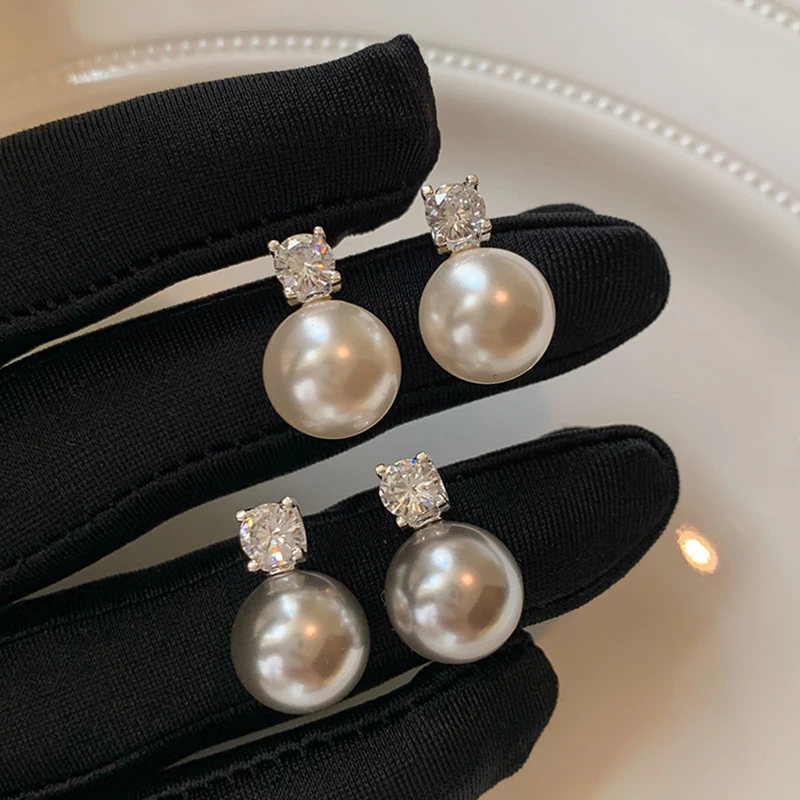 925银合成锆石耳饰 法式百搭精致戴妃款耳钉女士耳环饰品个性耳坠