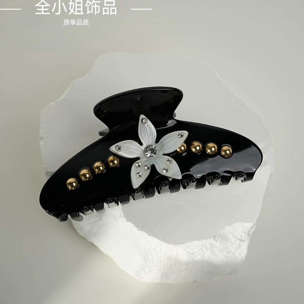 全小姐千金风花朵铆钉贝壳醋酸抓夹女明星同款大牌法式后脑勺卡子