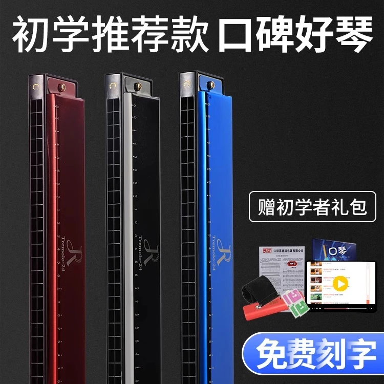 正品JDR口琴初学者学生儿童复音24孔c调孩子专业实用吹奏启蒙乐器