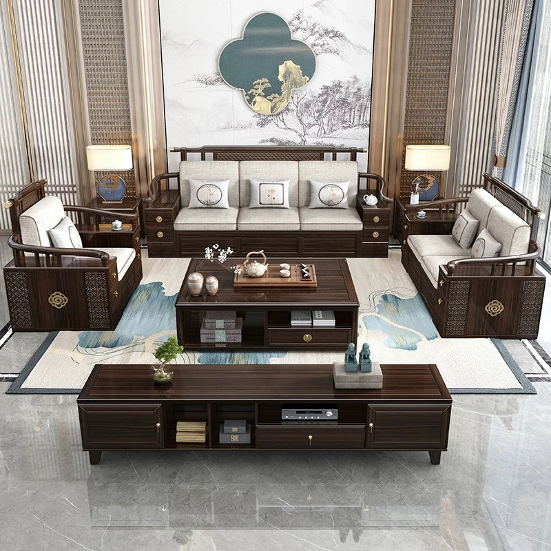 新中式乌金木全实木古典沙发客厅家具别墅自建房家具组合功能沙发