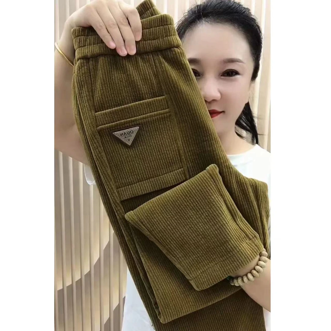 2025秋冬季加厚雪尼尔中年女士休闲裤防风保暖宽松显瘦直筒哈伦裤