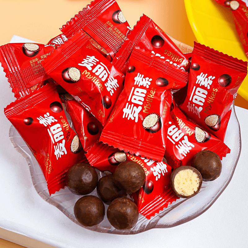 阿Q熊结婚喜糖麦丽素巧克力味豆代可可脂 儿童零食品休闲糖果散装