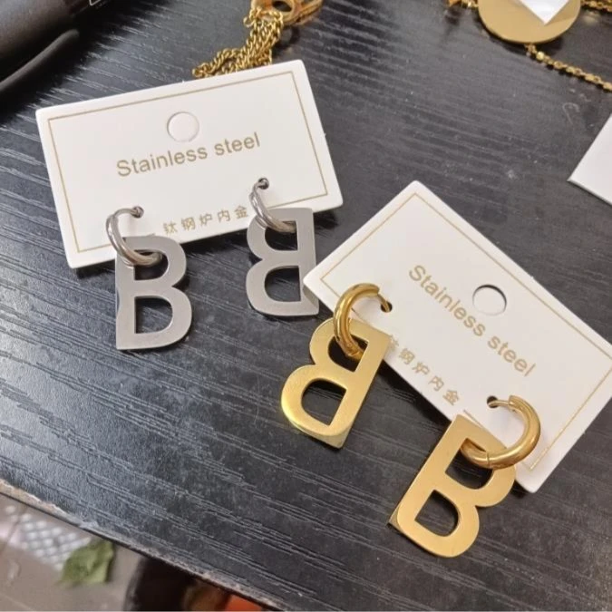 钛钢耳饰 【H240】B字时尚耳环