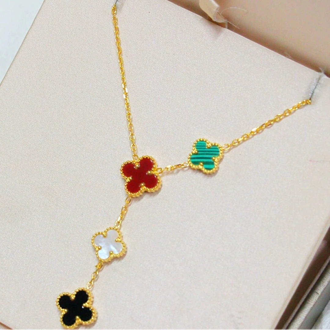 钛钢项链 【T916】钛钢彩色金色时尚黄色双面草草项链饰品锁骨链