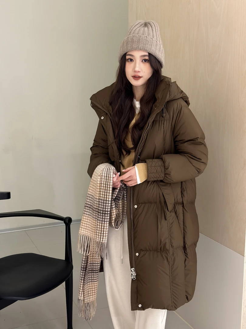 良木礼--长款羽绒服连帽保暖秋冬白鸭绒  6070