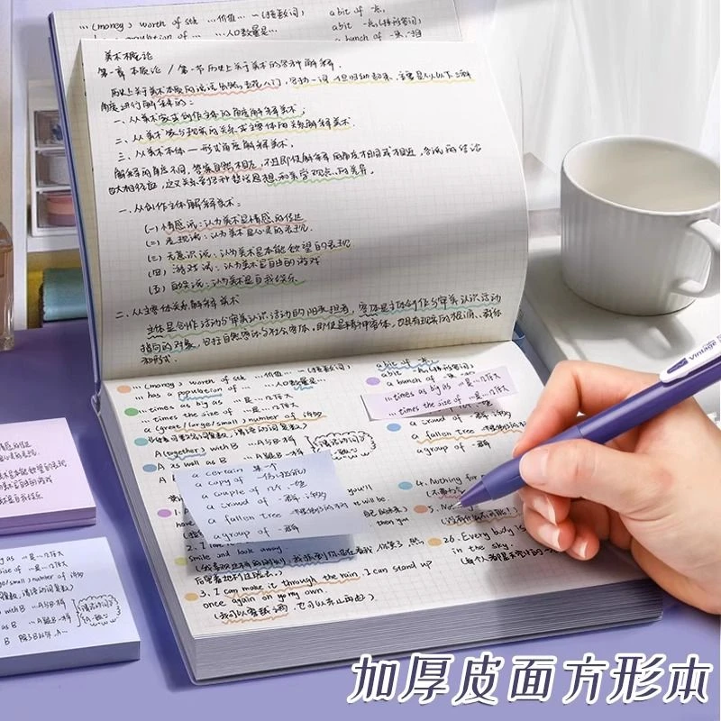方形笔记本本子考研加厚简约高颜值ins风本子大学生横线方格皮面