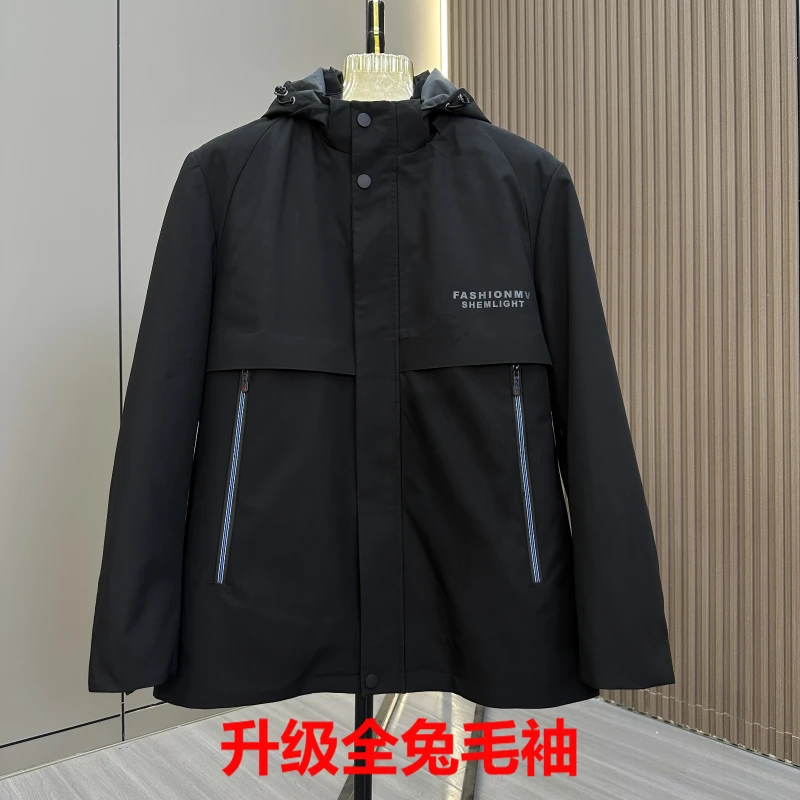 【雷锋款】可拆卸真兔毛内胆短款皮草派克服男商务2024新款连帽外套