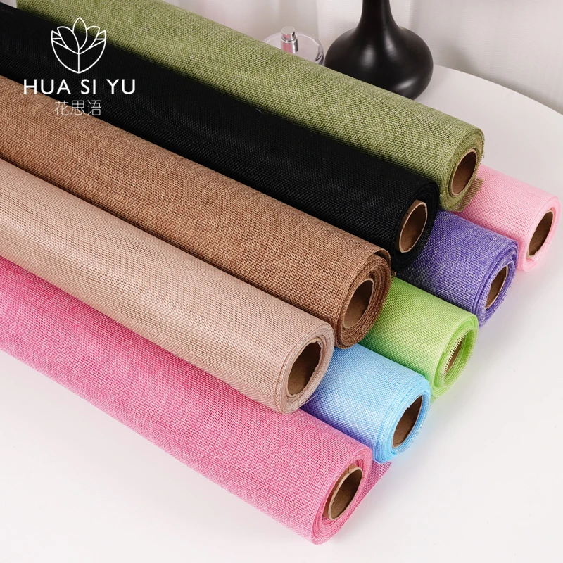 天然彩麻卷包装纸亚麻布鲜花束棉麻包花纱网手工DIY花艺花店材料