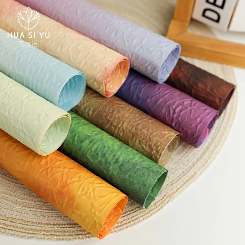 网红蜡染浮雕纸水墨石纹肌理立体风华纸鲜花花束包装材料资材花艺