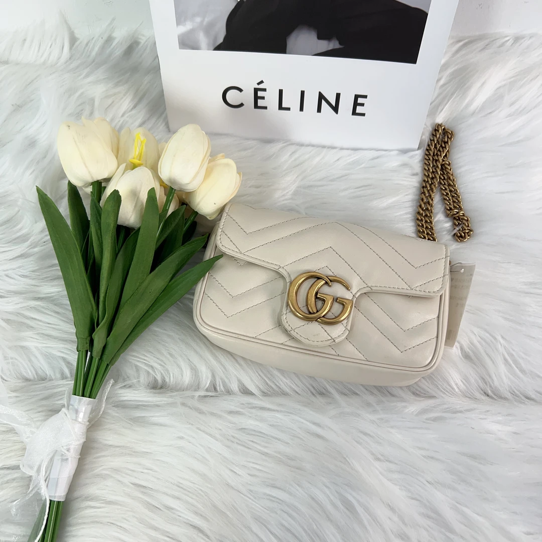 95新 GUCCI/古驰 古驰白色马蒙mini单肩包