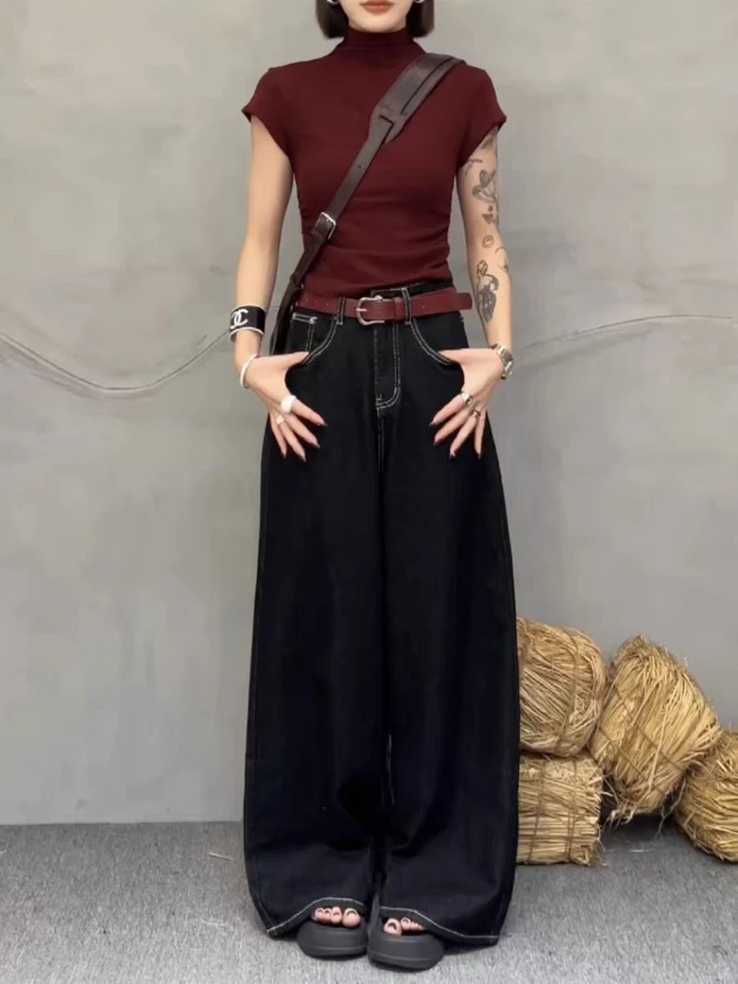 95新  ［安总衣服链接］时尚百搭高腰牛仔裤休闲阔腿裤显瘦女裤