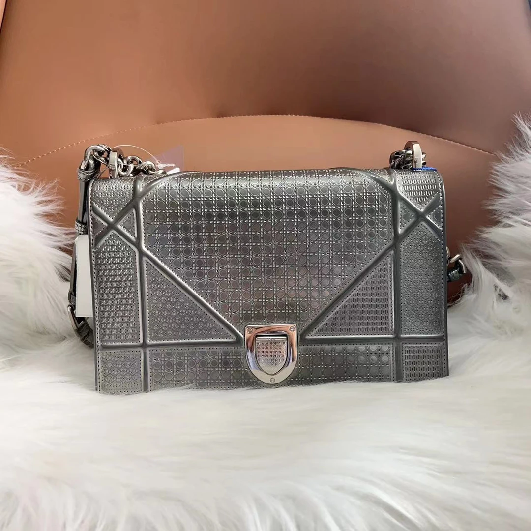 95新 DIOR/迪奥 迪奥 百搭款银色盾牌woc单肩包