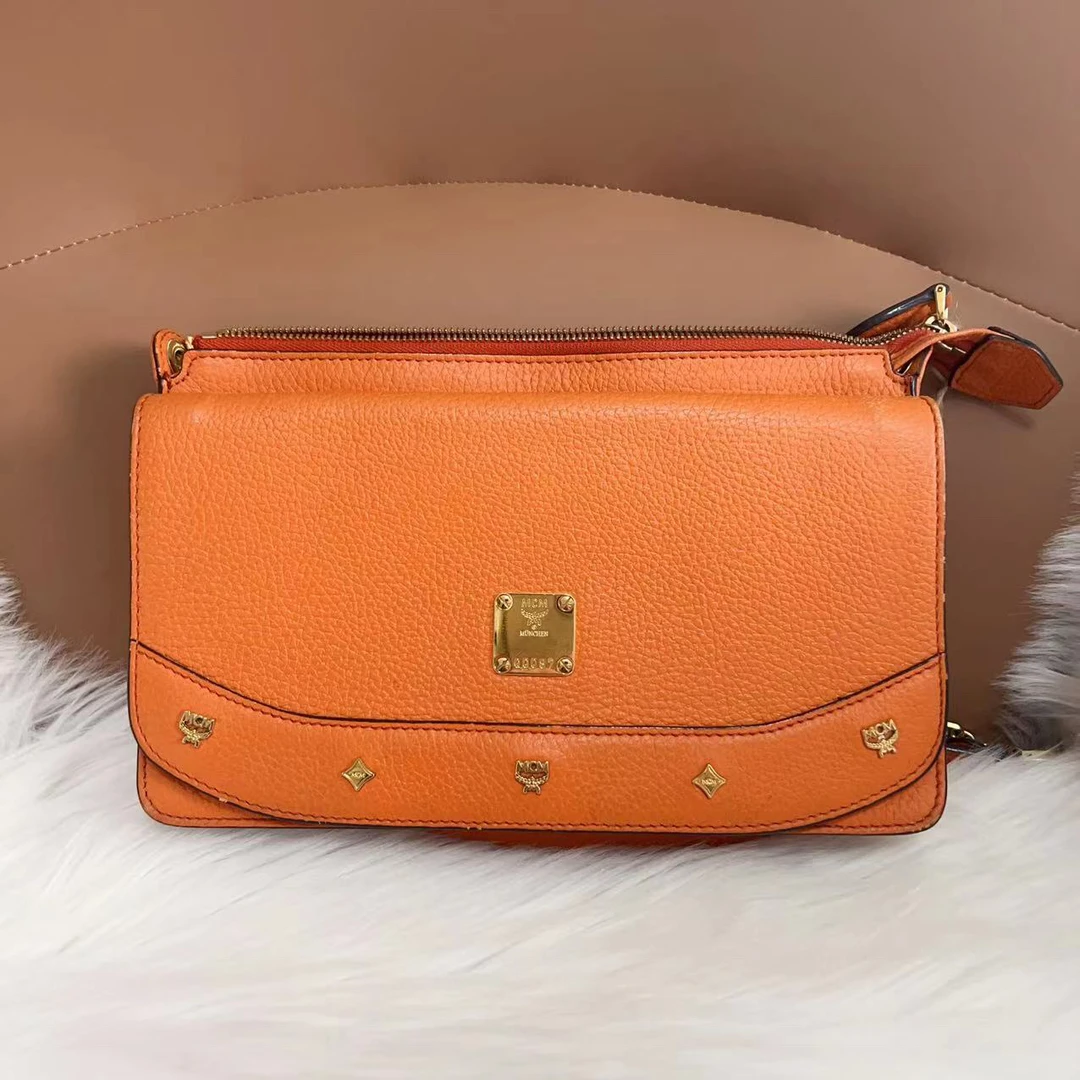95新 MCM mcm 百搭款橙色单肩包