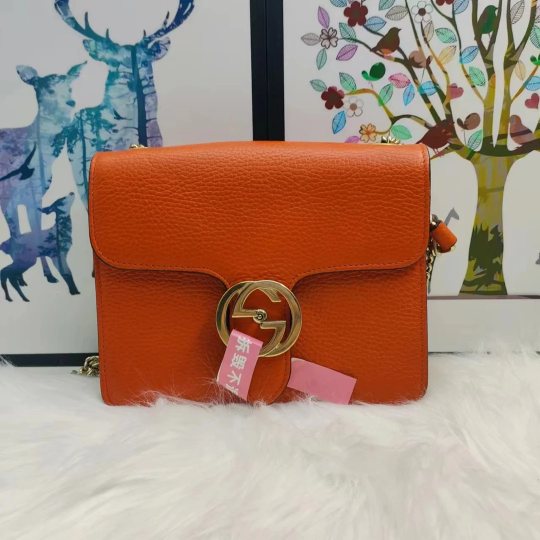 95新 GUCCI/古驰 古驰橘色风琴时尚单肩包A0110-