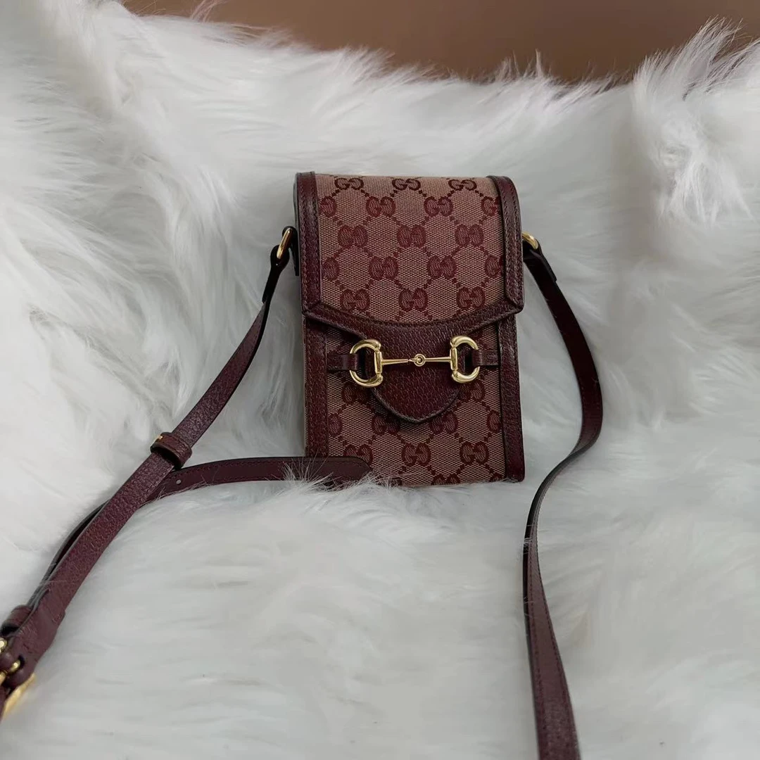 95新 GUCCI/古驰 古驰 百搭款焦糖色手机包