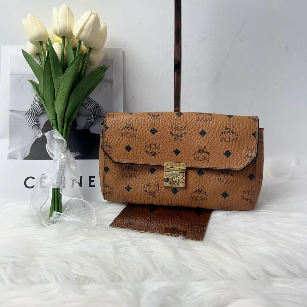 95新 MCM mcm 百搭款干邑色盒子单肩包