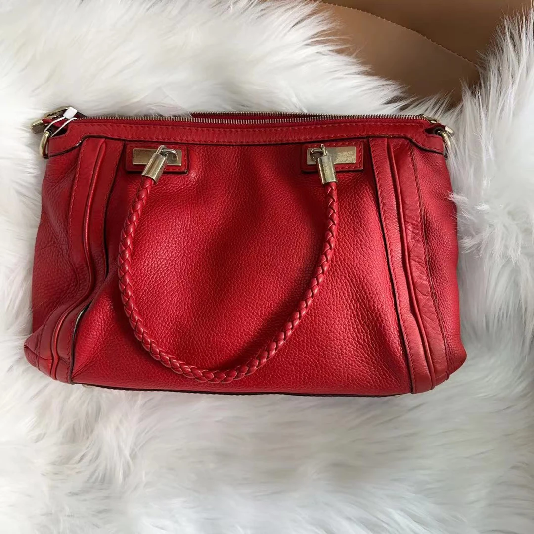 95新 GUCCI/古驰 古驰红色流苏百搭款手提包