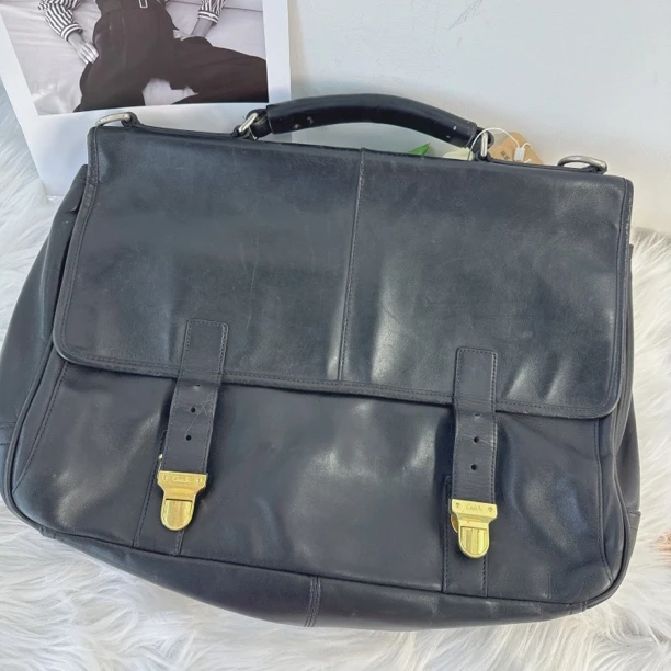 95新 COACH/蔻驰 蔻驰黑色公文邮差百搭手提包