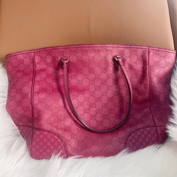 95新 GUCCI/古驰 古驰淡紫色满logo时尚手提托特包