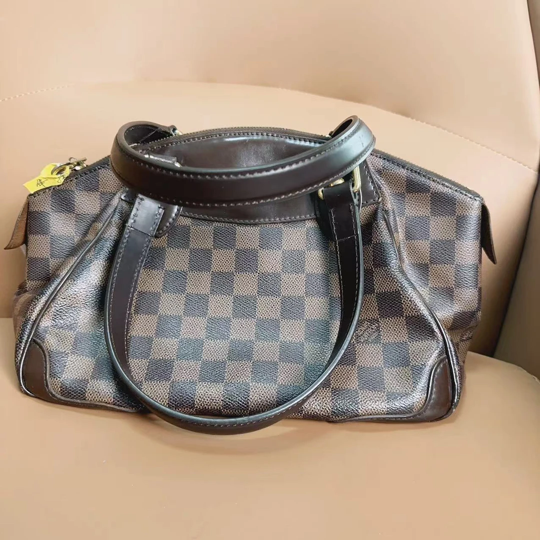 95新 LouisVuitton/路易威登 路易威登 百搭B0256棕棋盘格饺子包