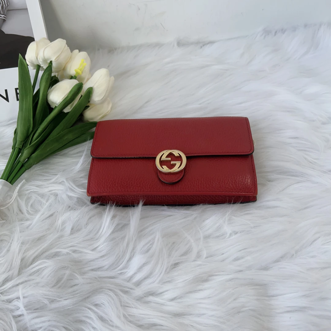 95新 GUCCI/古驰 古驰 百搭款红色小风琴woc单肩包b0759