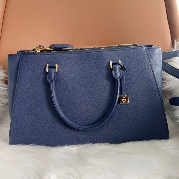 95新 MCM MCM蓝色B0601杀手百搭款单肩包