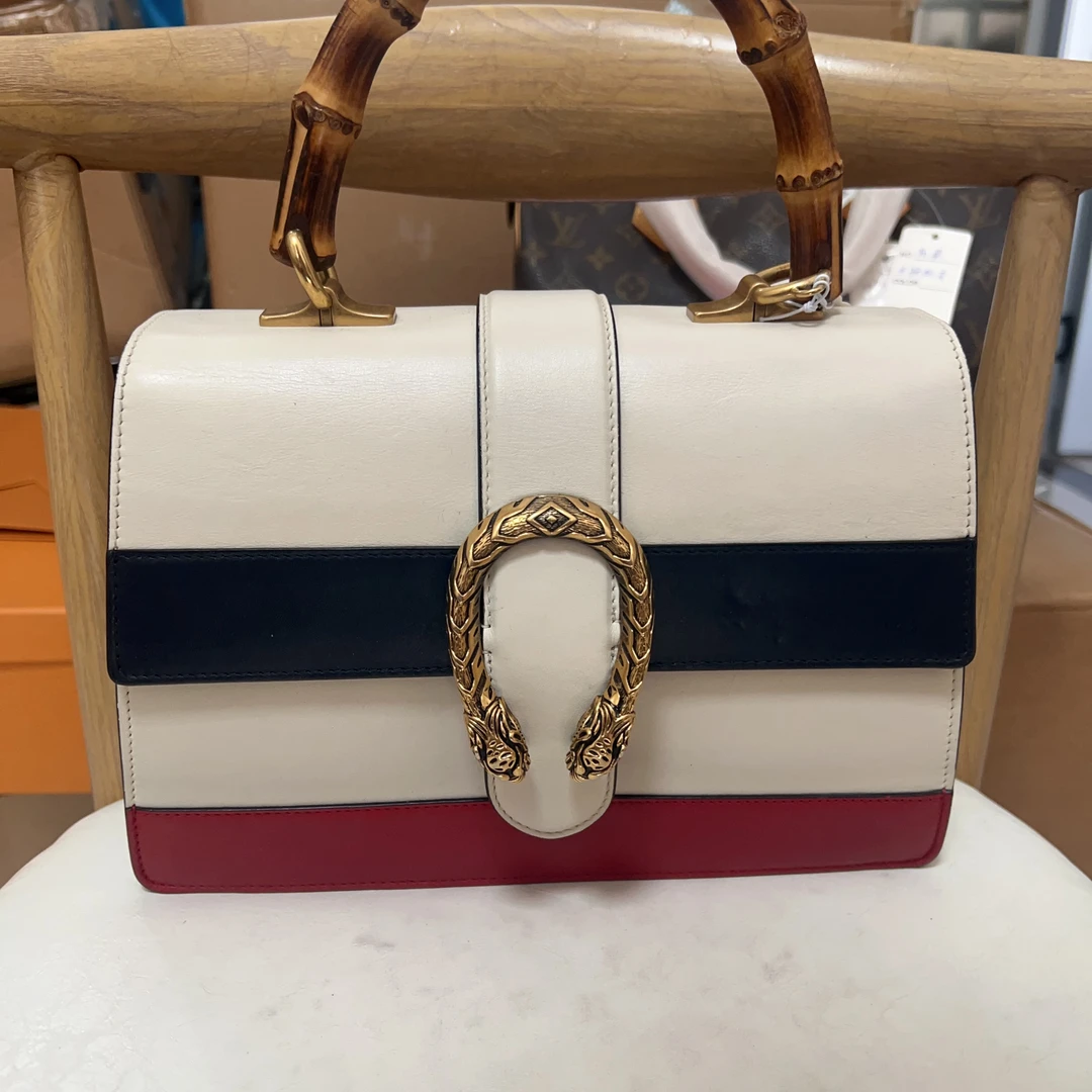 95新 GUCCI/古驰 古驰 酒神白色拼色竹节款单肩包