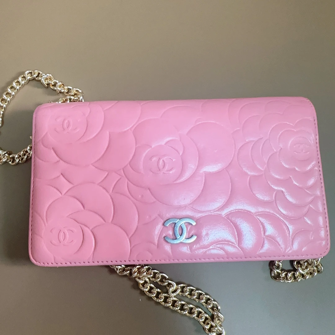 95新 Chanel/香奈儿 香奈儿粉色漆皮手拿钱包