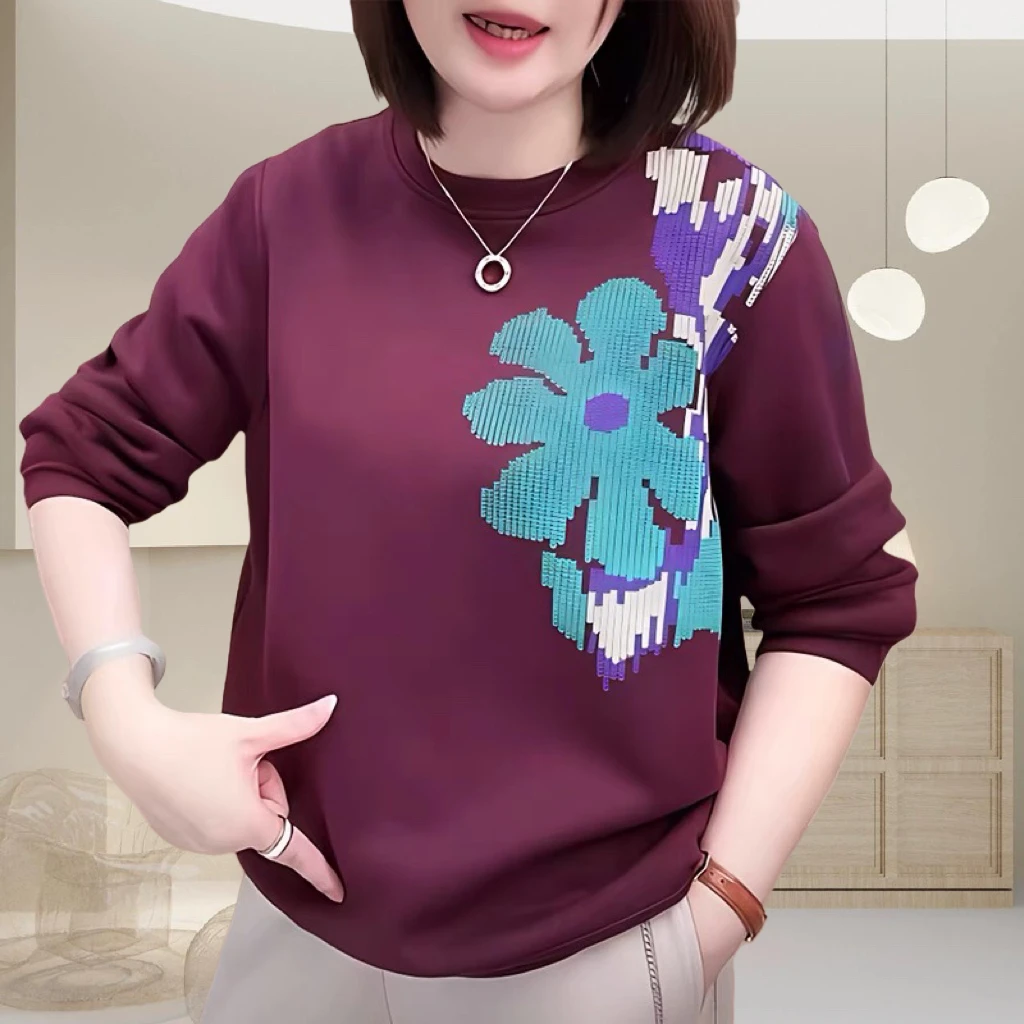 安可拉红2024年春秋季新款宽松显瘦印花减龄卫衣女时尚套头上衣潮