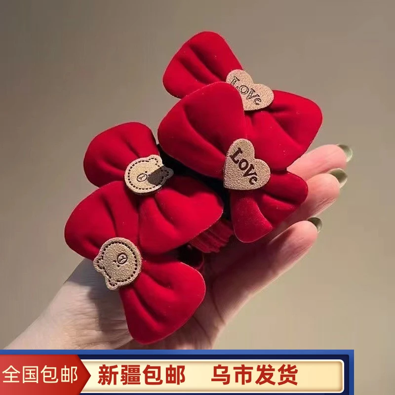 新疆包邮(五条装）红色头绳发圈女高弹力发皮筋不伤发喜庆发饰发绳