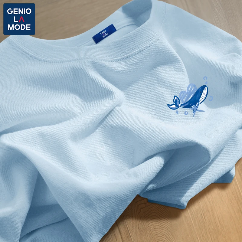 GENIOLAMODE男女同款短袖t恤男2024夏季新款体恤男生鲸鱼半截袖潮