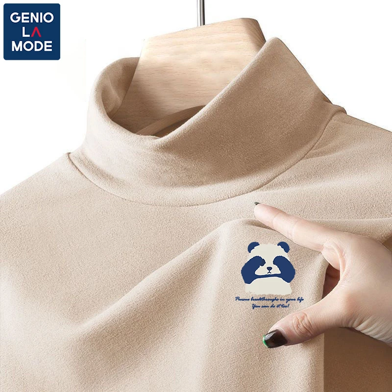 GENIOLAMODE长袖男加厚内搭加绒大码T恤男装双面磨毛中领打底衫男