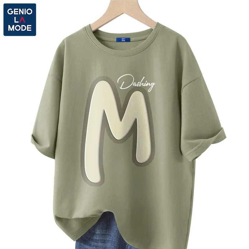 GENIOLAMODE薄荷曼波绿色短袖t恤男夏季美式重磅体恤情侣告白穿搭
