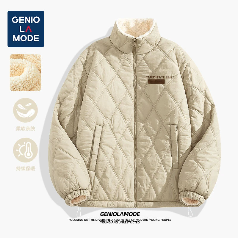 GENIOLAMODE羊羔绒立领棉衣外套男女大码棉服加厚时尚休闲棉袄潮